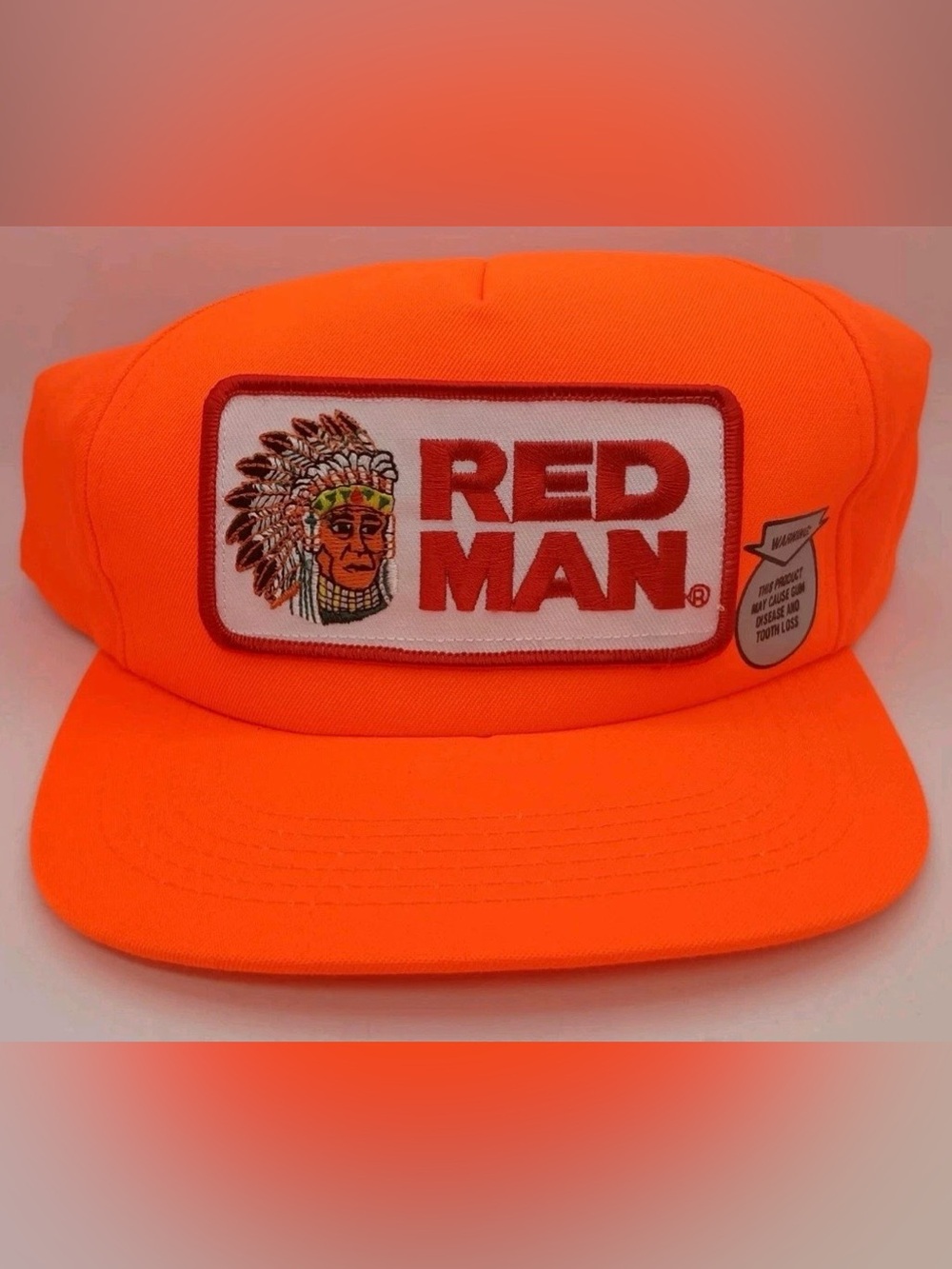 Red Man Chewing Tobacco Orange Trucker Hat Snapback Cap Made In America Vintage